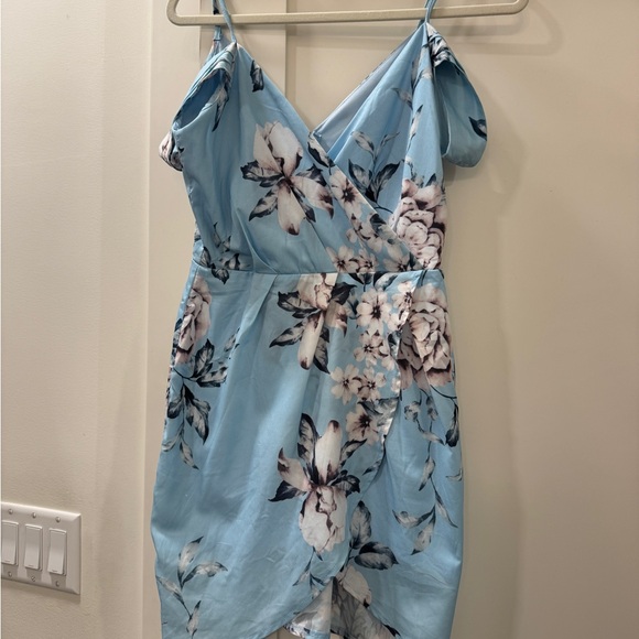 Eilly Bazar Dresses & Skirts - Light Blue Floral Mini Dress with Wrap Front